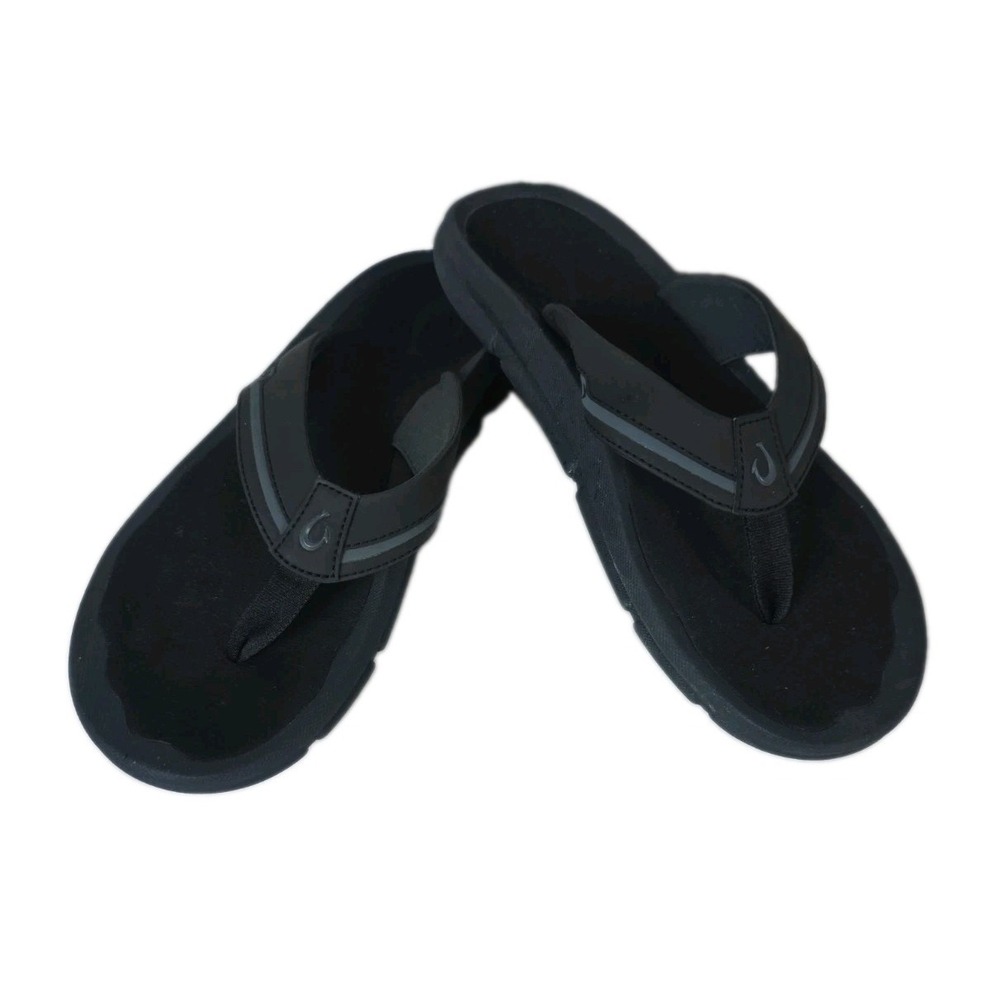 OluKai Akeu Mens Sandals Size 10 Black Beach Flip Flops